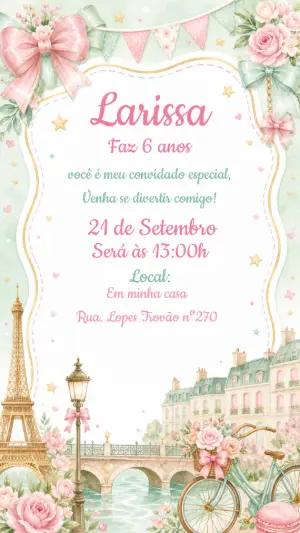Convite de Aniversário Paris Aquarela | Modelo Editável