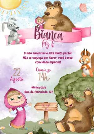 Convite de Aniversário Masha e o Urso para Editar Online