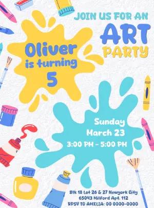 Colorful Art Party Birthday Invitation - Editable Template