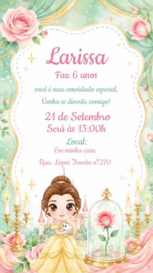 Convite de Aniversário A Bela e a Fera Editável