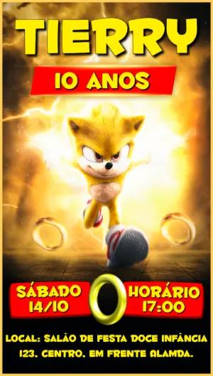 Convite Aniversário Super Sonic do Filme para Editar Online