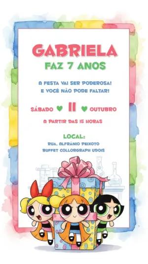 Convite de Aniversário Meninas Super Poderosas para Editar Online
