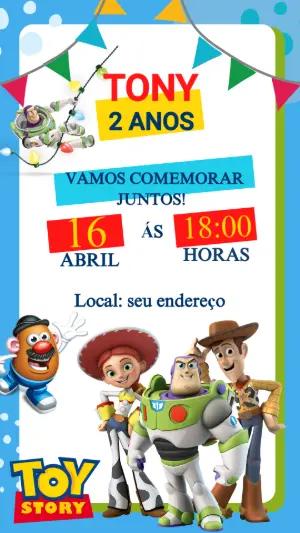 Convite de Aniversário Toy Story Colorido para Editar