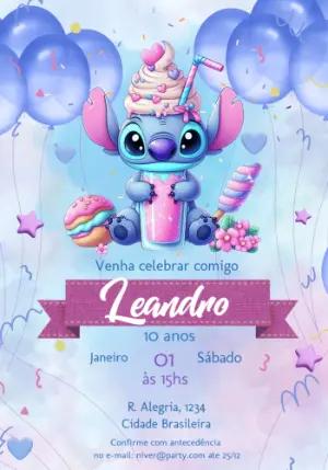 Convite de Aniversário Stitch Doces e Fofo Modelo Editável