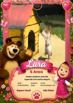 Convite Animado Masha e o Urso para Aniversário Editável