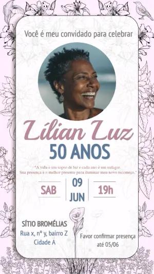 Convite de Aniversário com Foto Floral Delicado para Editar