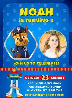 Paw Patrol Chase Birthday Invitation Template - Digital & Editable