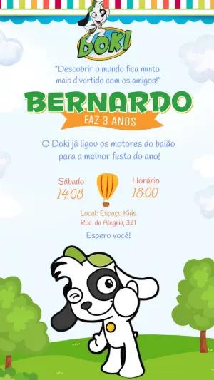 Convite de Aniversário Doki Infantil Colorido para Editar