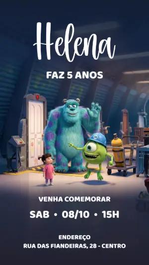Convite de Aniversário Monstros S.A. Digital para Editar
