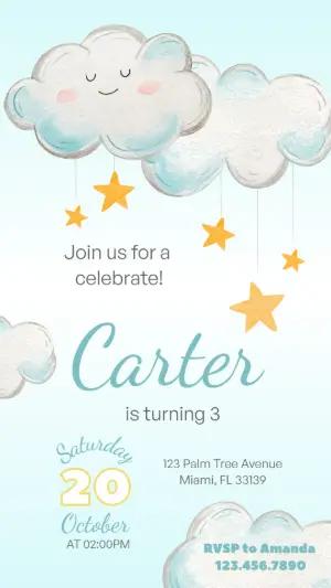 Editable Clouds and Stars Birthday Invitation Template