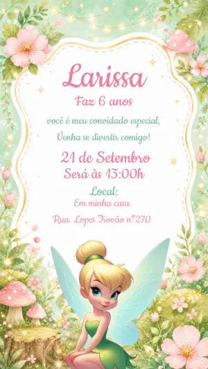 Convite de Aniversário Sininho Aquarela | Modelo Digital Editável