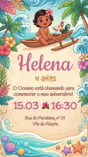 Convite de Aniversário Infantil Moana Baby Editável