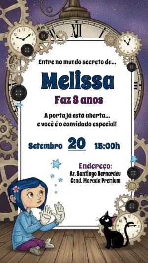 Convite Aniversário Coraline Mundo Secreto para Editar Online