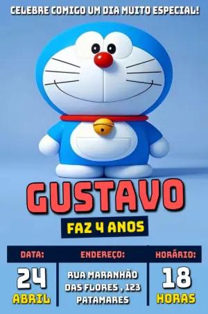 Convite de Aniversário Infantil Doraemon Azul para Editar