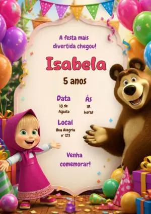 Convite de Aniversário Masha e o Urso para Editar