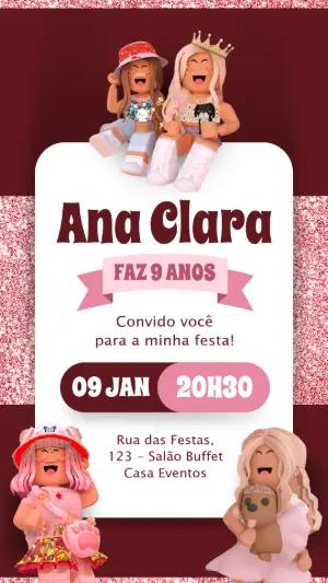 Convite de Aniversário Roblox Menina para Editar Online
