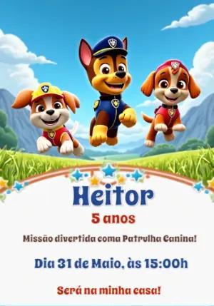 Convite de Aniversário Patrulha Canina para Editar Online