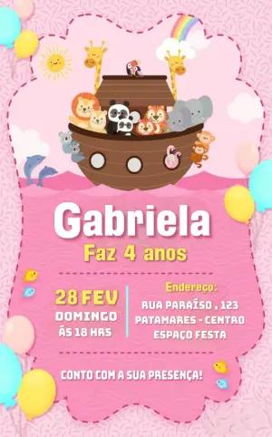 Convite de Aniversário Arca de Noé Rosa para Editar Online