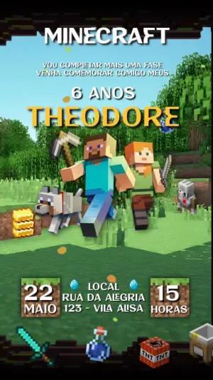 Convite Animado Aniversário Minecraft para Editar Online