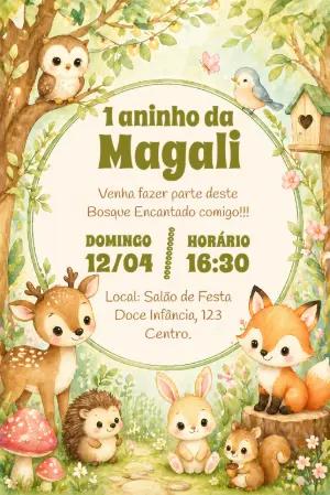 Convite Bosque Encantado Animais Aquarela para Editar