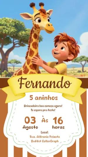 Convite Digital Aniversário Infantil Tema Girafa Editável