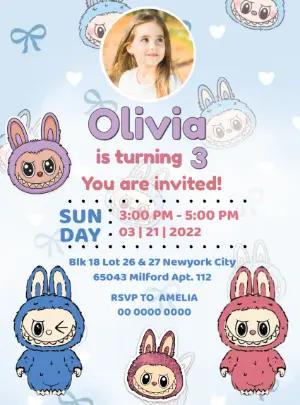 Editable Birthday Invitation Labubu with photo