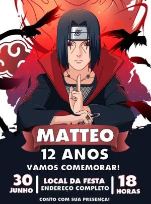 Convite de Aniversário Itachi Uchiha Naruto Editável