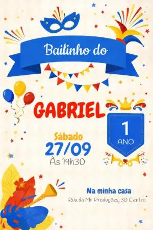 Convite de Aniversário Carnaval Infantil Colorido para Editar