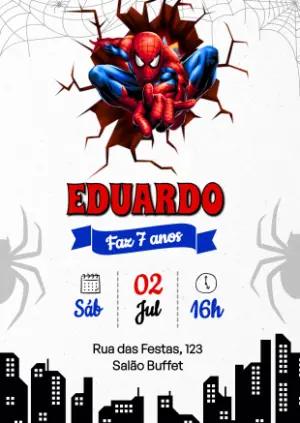 Convite de Aniversário Homem Aranha Editável para Festa Infantil