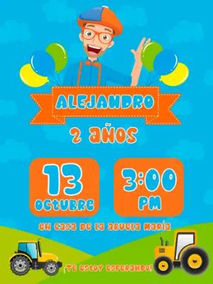 Invitación de Cumpleaños de Blippi para Editar Online