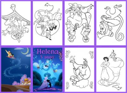 Livrinho de Colorir Aladdin: Lembrancinha Editável para Festa