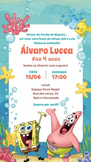 Convite Aniversário Bob Esponja e Patrick em Festa Editável