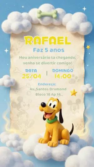 Convite de Aniversário Pluto 3D Fofo para Editar