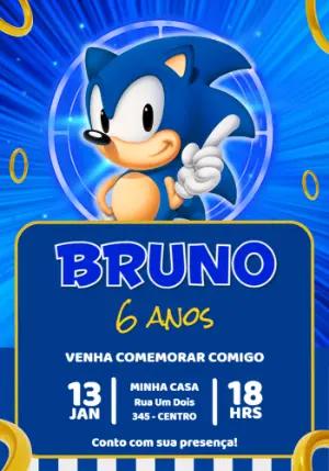 Convite de Aniversário Sonic Clássico Azul para Editar