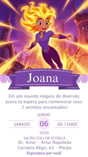 Convite Digital Aniversário Heroína de Fogo para Editar