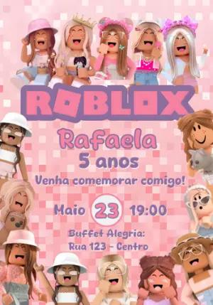 Convite de Aniversário Roblox Menina Rosa para Editar