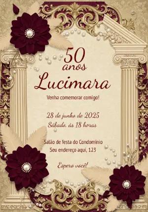 Convite de Aniversário 50 anos Clássico e Elegante Editável