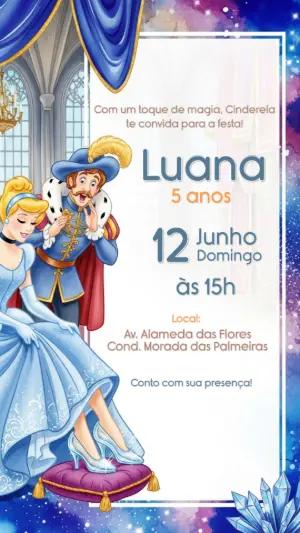 Convite de Aniversário Cinderela com a Princesa para Editar