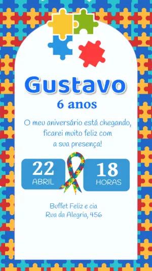 Convite Aniversário Autismo com Quebra-Cabeça para Editar Online