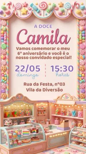 Convite de Aniversário Confeitaria de Doces 3D Editável