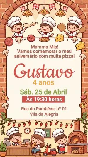 Convite de Aniversário Infantil Festa da Pizza Editável