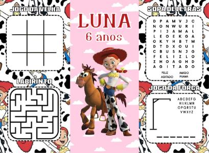 Revistinha de Jogos Toy Story Jessie Editável para Aniversário