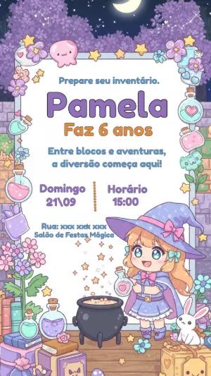 Convite de Aniversário Bruxinha Mágica para Editar Online