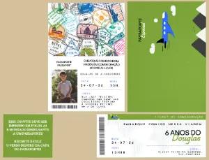 Convite de Aniversário Passaporte com Foto para Editar Online
