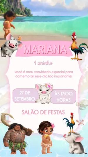 Convite Animado Aniversário Moana Baby para Editar Online