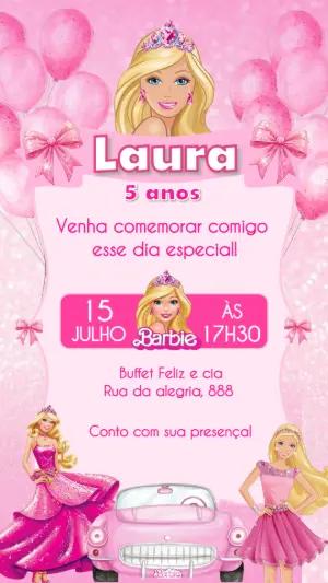 Convite Digital Barbie Aniversário Infantil Rosa Editável