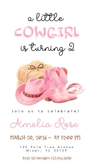 Cute Cowgirl Birthday Invitation | Editable Digital Template