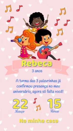 Convite Aniversário 3 Palavrinhas para Editar Online