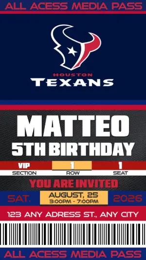 Editable Houston Texans Football Ticket Birthday Invitation