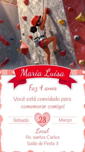 Convite de Aniversário Escalada Infantil Menina Editável